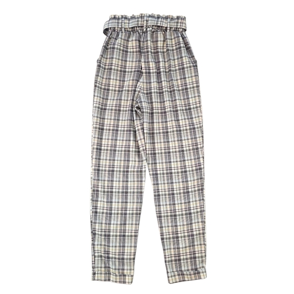SO Plaid Paperbag Elastic Waist Belted Pants | Size Junior's Small Academia - Picture 3 of 9